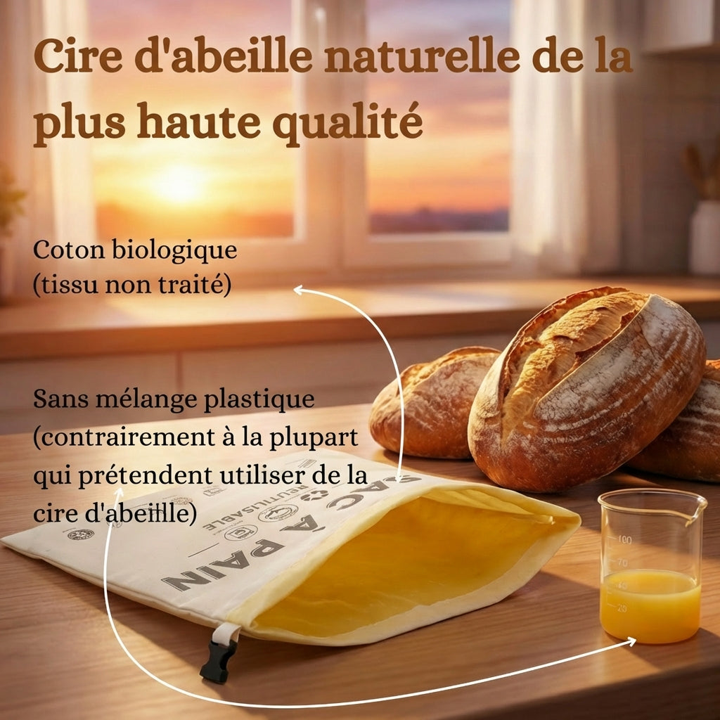 Sacs à Pain Premium en Coton 100 % et Cire d'Abeille